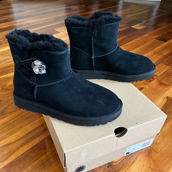 UGG Other - UGG Mini Bailey Button Gem Swarovski Crystal Black Suede Boots size 37, …
